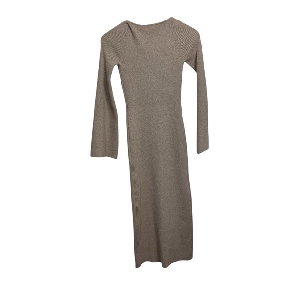 Aaron & Amber Ribbed Knit Tan Long Sleeve Sweater Dress MIDI Dress Small - Picture 8 of 12